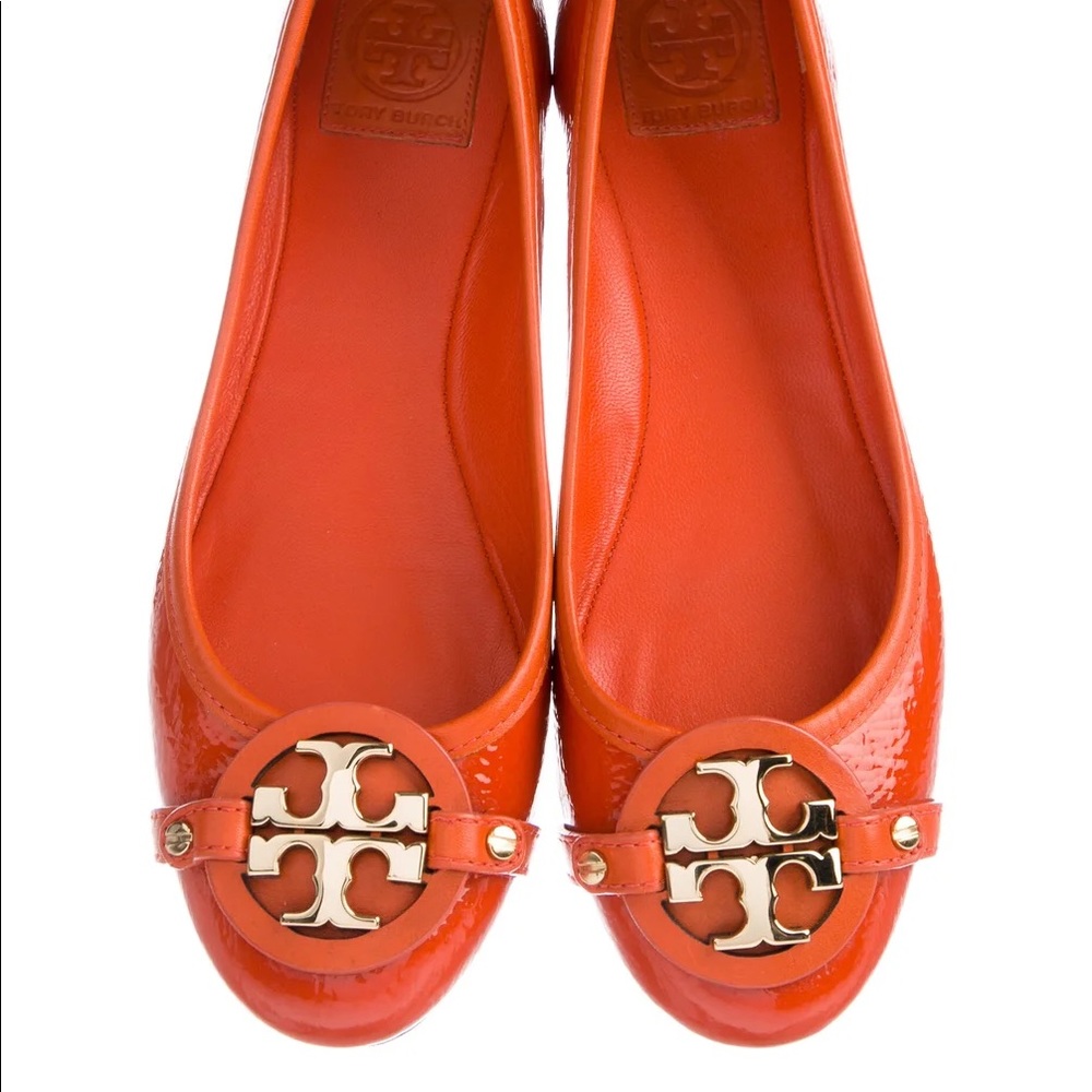 TORY BURCH Orange Patent Leather Ballet Flats
